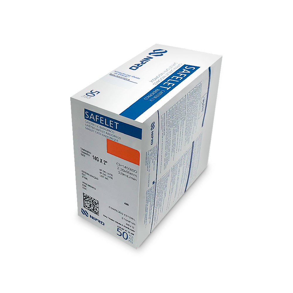 Cateter Intravenoso Caixa Com 50 - Nipro Safelet -14G Laranja