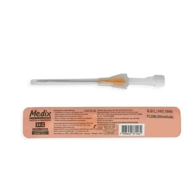 Cateter Intravenoso Caixa com 100 - Medix - 14G Laranja