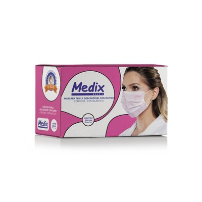 Kit 10 Caixas Máscara Rosa Com Elástico - Medix