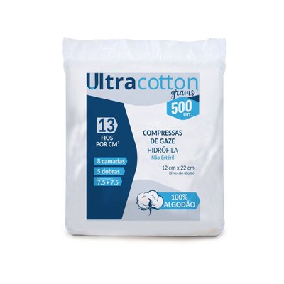 Compressa Gaze 7,5 x 7,5 cm com 500 - Ultracotton Grams 13 Fios