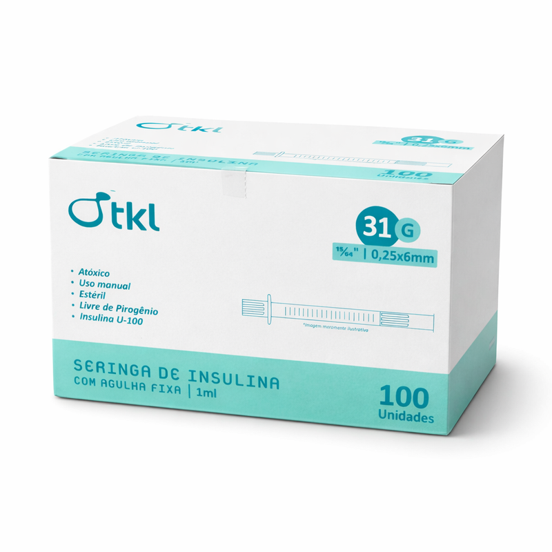 ゆ 1ml リキッド Seringa Insulina 1 mL Agulha Fixa 0,25 x 6mm 31G Caixa com 100 - TKL